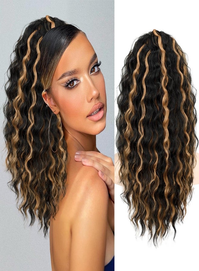 KooKaStyle Curly Ponytail Extension Fluffy Drawstring Ponytail Hair Extensions for Women Long Kinky Curly Wavy Pony Tail Synthetic Hairpiece for Daily Use(18Inch Black with Ginger Highlights) - Image 1